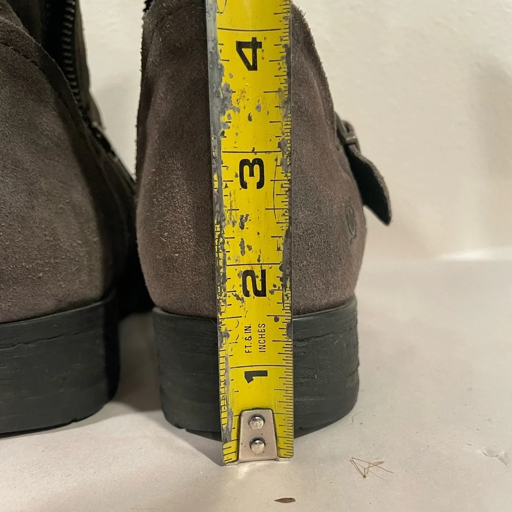 Born “Felicia” Taupe Knee-High Suede Boots Distressed w Tie Back | Like New